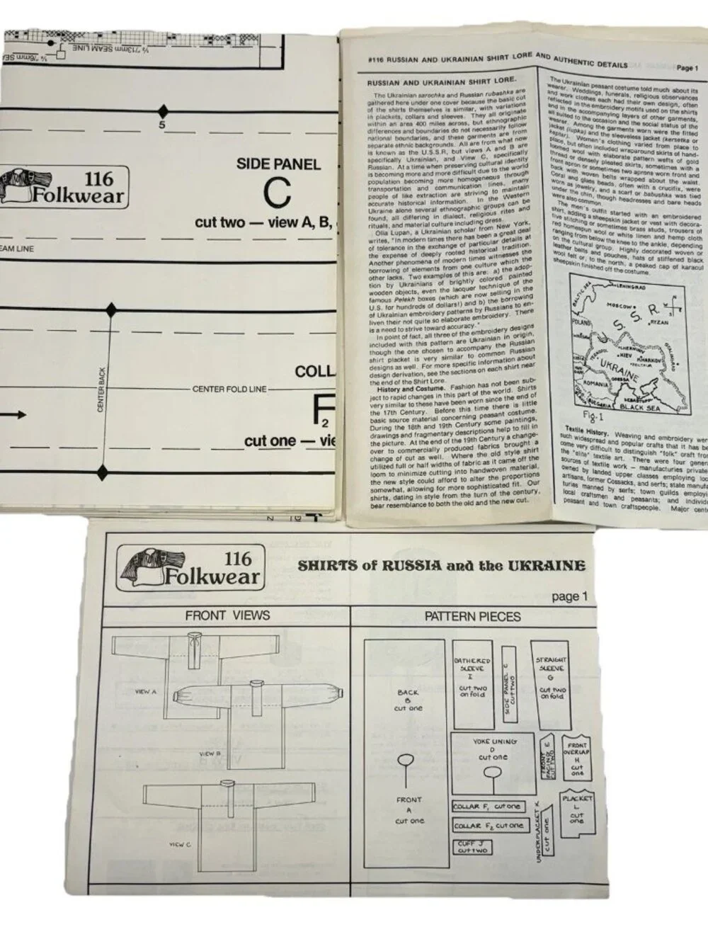 VTG Folkwear Pattern 116 SHIRTS OF RUSSIA & UKRAINE Unisex Size XS-XL UNCUT
